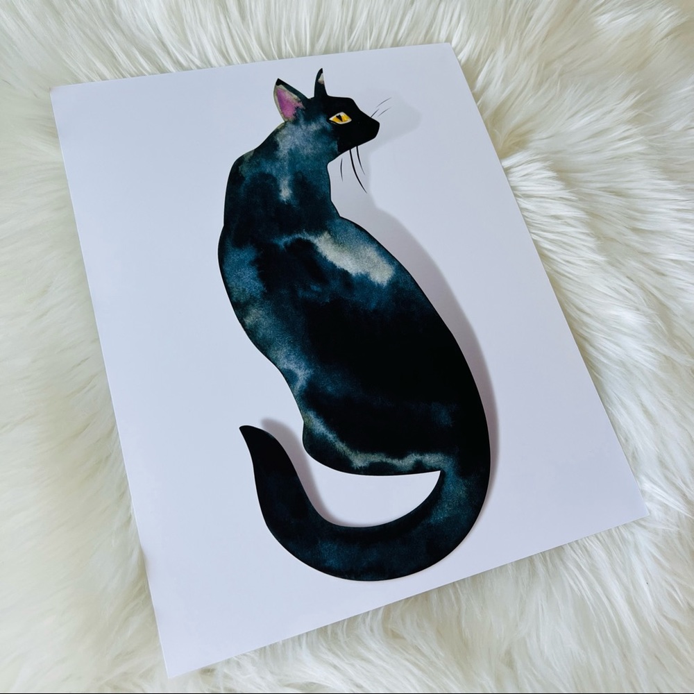Watercolor Black Cat Portrait Wall Art Print Poster Unframed - Picture 13 of 16